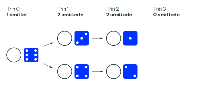Illustration af spillet med den blå terning