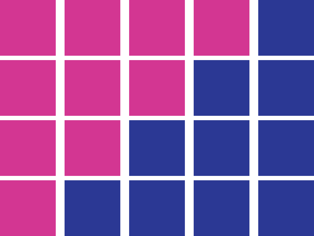 illustartion af alle de mulige tårne der kan bygges af 4 cubes i to forskellige farver