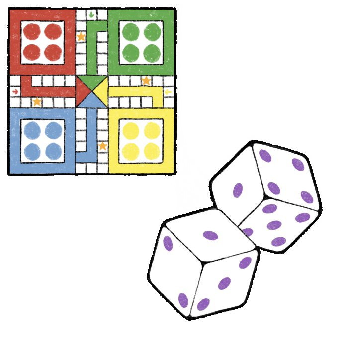 Illustration af brætspil med terninger