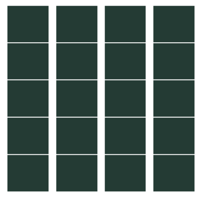 Illustration af fire grupper med 5 kvadrater i hver